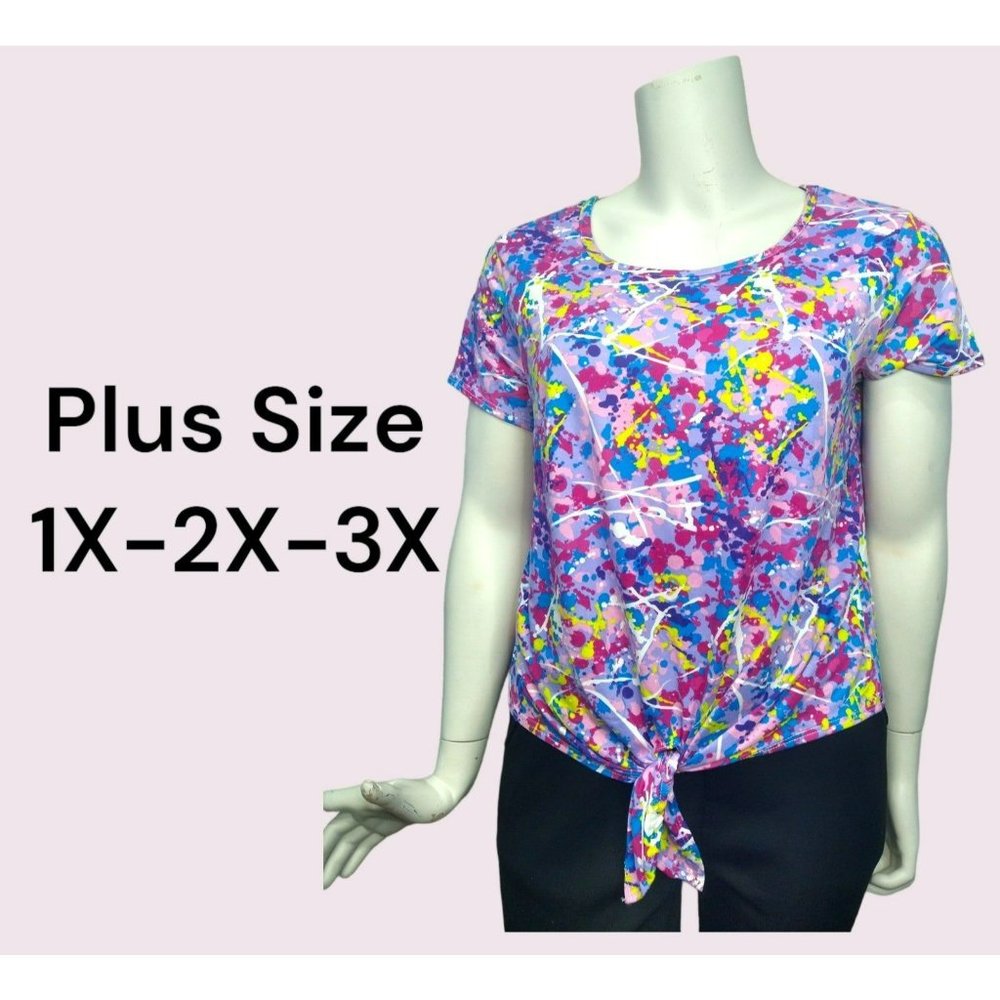 Women's Plus Size multi color Paint splash printed comfy Blouse 1X-2X-3X